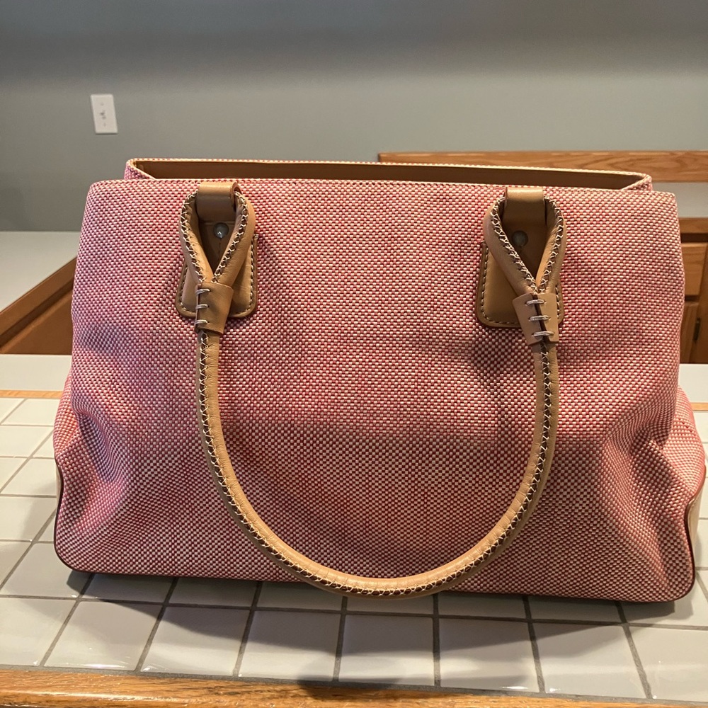 Burberry Pink Canvas Tote with Tan Leather Trim